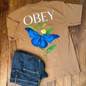 Obey butterfly Tee shirt with Blue Butterfly Graphic